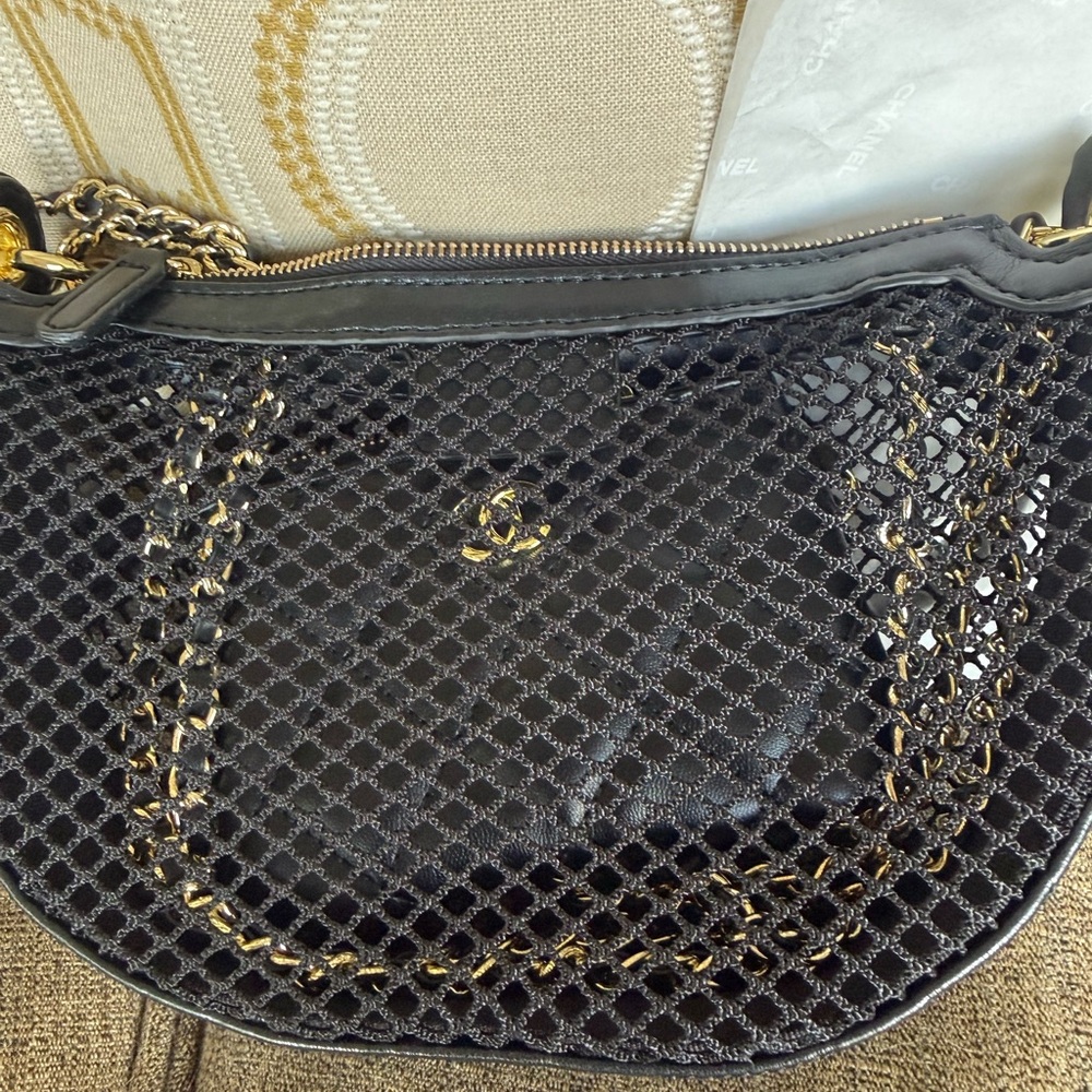 Chanel Black and Gold Mesh Half Moon Shoulder Bag NWT VIP GIFT WITH PURCHASE GWP - Picture 6 of 12
